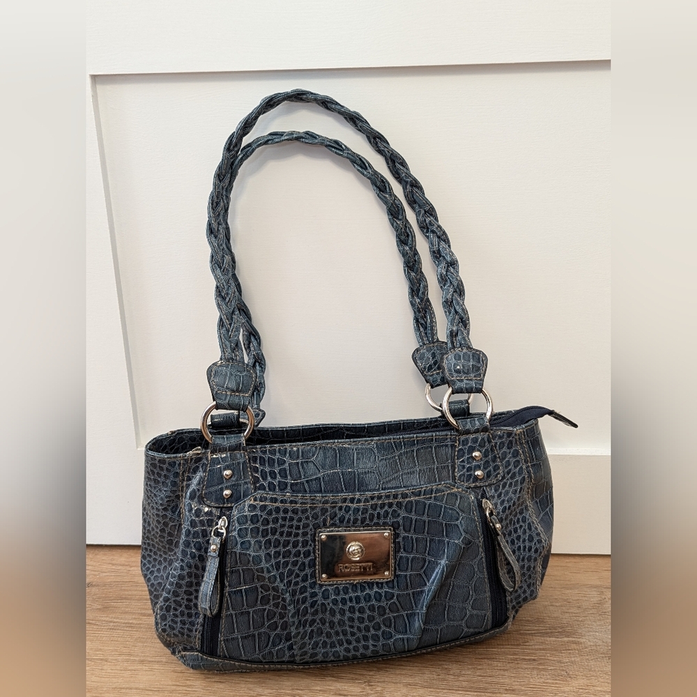 Rosetti Blue Braided Croc Multi Pocket Purse